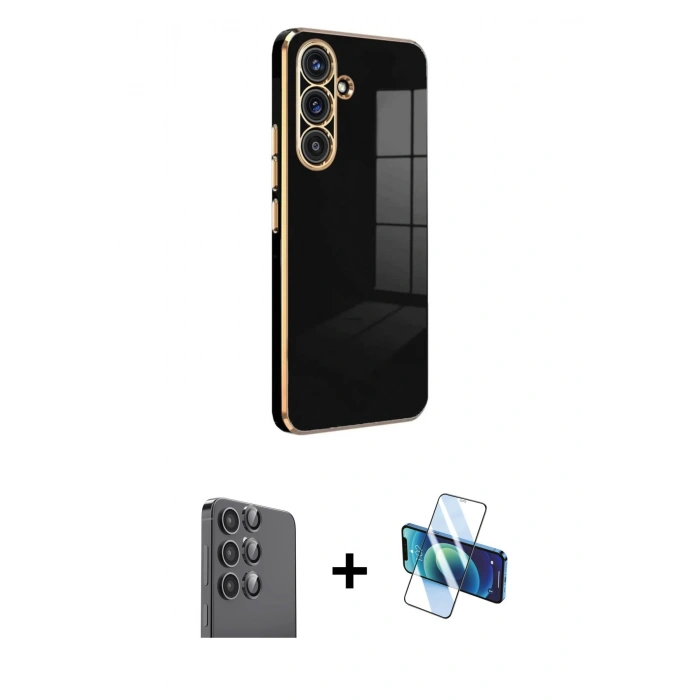 MARSİLYAN™- Galaxy A16 5G Kılıf Yankı Serisi - Siyah 3D Antistatik Seramik Nano Ekran Koruyucu + Raze Metal Kamera Lens - SH