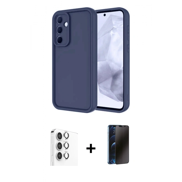 MARSİLYAN™- Galaxy A16 5G Kılıf Yankı Yansıma Özel Seri - Siyah 3D Antistatik Hayalet Cam Ekran Koruyucu + Raze Metal Kamera Lens - GS