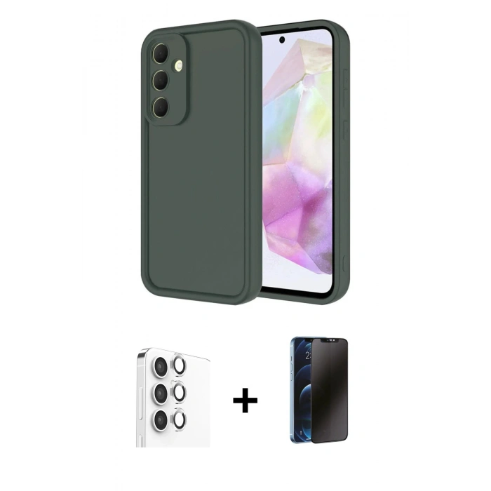 MARSİLYAN™- Galaxy A16 5G Kılıf Yankı Yansıma Özel Seri - Siyah 3D Antistatik Hayalet Cam Ekran Koruyucu + Raze Metal Kamera Lens - GS