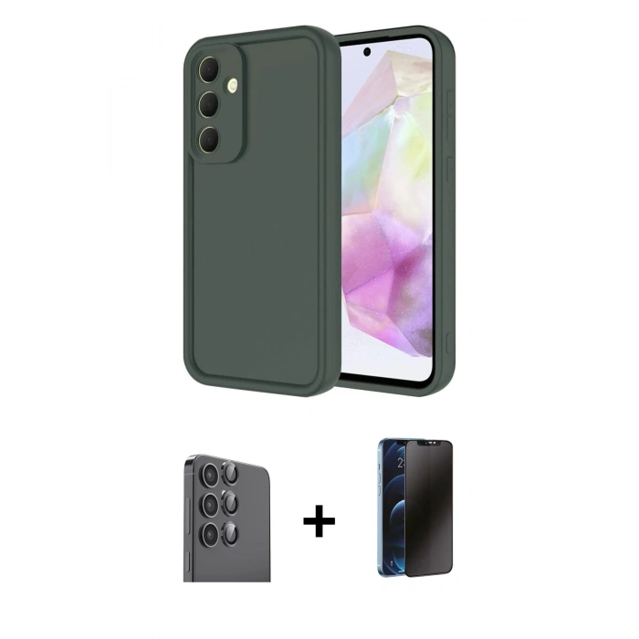 MARSİLYAN™- Galaxy A16 5G Kılıf Yankı Yansıma Özel Seri - Siyah 3D Antistatik Hayalet Cam Ekran Koruyucu + Raze Metal Kamera Lens - SH