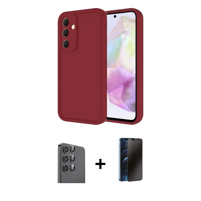 MARSİLYAN™- Galaxy A16 5G Kılıf Yankı Yansıma Özel Seri - Siyah 3D Antistatik Hayalet Cam Ekran Koruyucu + Raze Metal Kamera Lens - SH