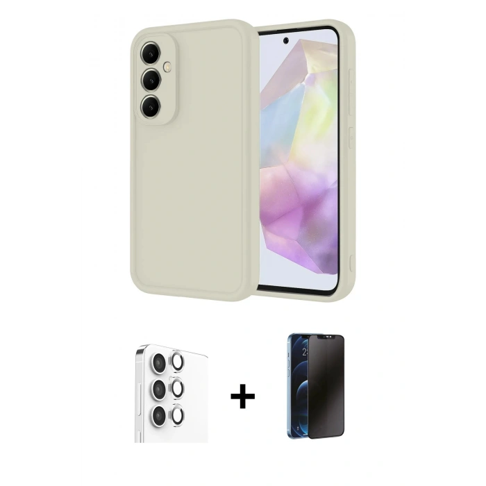 MARSİLYAN™- Galaxy A16 5G Kılıf Yankı Yansıma Özel Seri - Siyah 3D Antistatik Hayalet Cam Ekran Koruyucu + Raze Metal Kamera Lens - GS