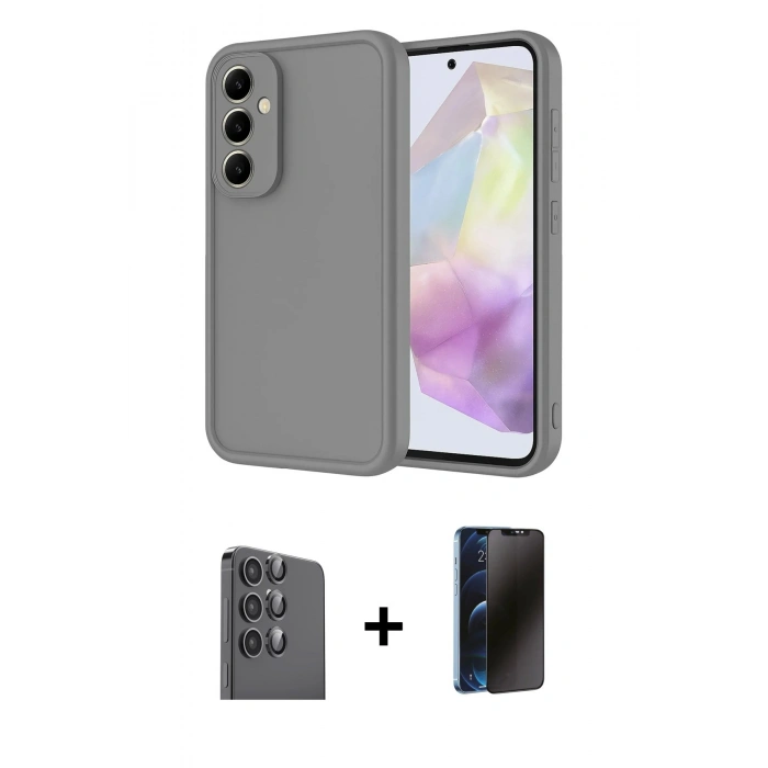 MARSİLYAN™- Galaxy A16 5G Kılıf Yankı Yansıma Özel Seri - Siyah 3D Antistatik Hayalet Cam Ekran Koruyucu + Raze Metal Kamera Lens - SH