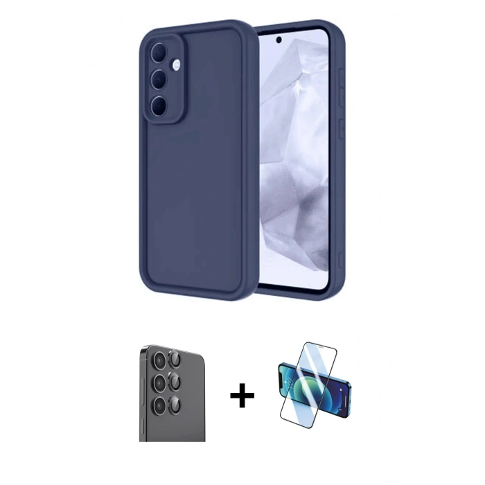 MARSİLYAN™- Galaxy A16 5G Kılıf Yankı Yansıma Özel Seri - Siyah 3D Antistatik Seramik Nano Ekran Koruyucu + Raze Metal Kamera Lens - SH