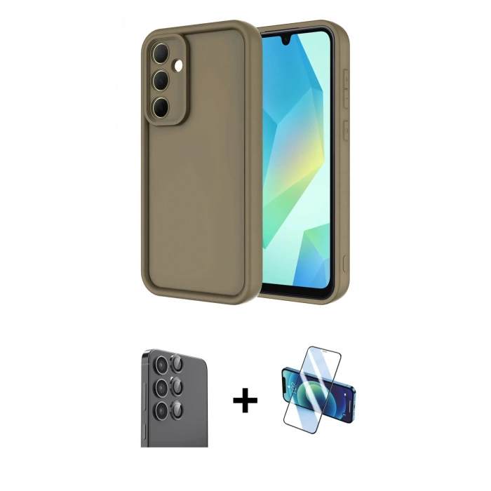 MARSİLYAN™- Galaxy A16 5G Kılıf Yankı Yansıma Özel Seri - Siyah 3D Antistatik Seramik Nano Ekran Koruyucu + Raze Metal Kamera Lens - SH
