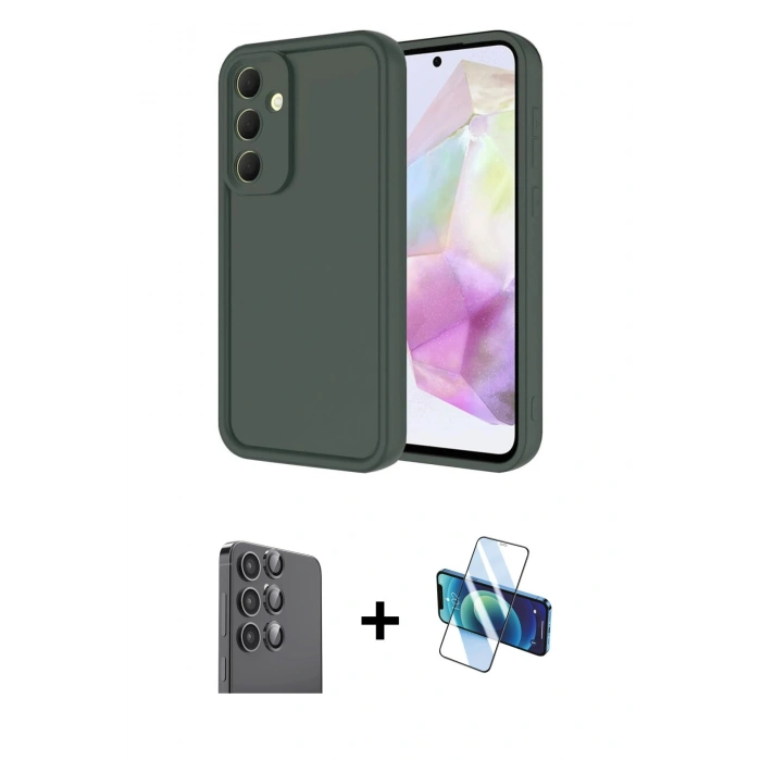 MARSİLYAN™- Galaxy A16 5G Kılıf Yankı Yansıma Özel Seri - Siyah 3D Antistatik Seramik Nano Ekran Koruyucu + Raze Metal Kamera Lens - SH