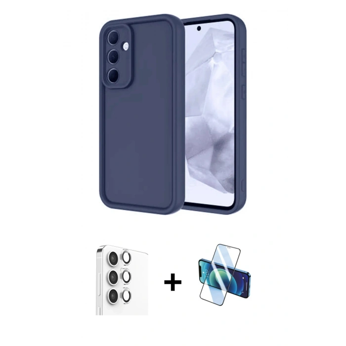 MARSİLYAN™- Galaxy A16 5G Kılıf Yankı Yansıma Özel Seri - Siyah 3D Antistatik Seramik Nano Ekran Koruyucu + Raze Metal Kamera Lens - GS