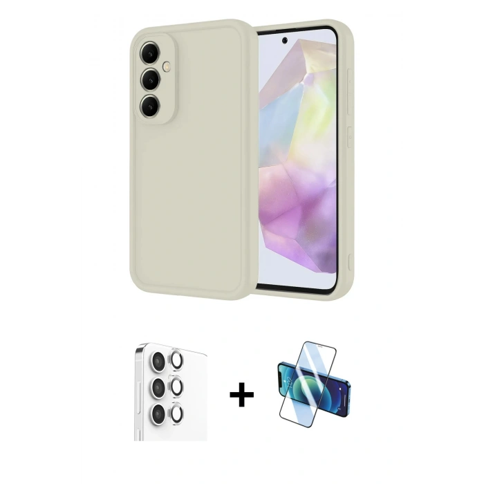 MARSİLYAN™- Galaxy A16 5G Kılıf Yankı Yansıma Özel Seri - Siyah 3D Antistatik Seramik Nano Ekran Koruyucu + Raze Metal Kamera Lens - GS