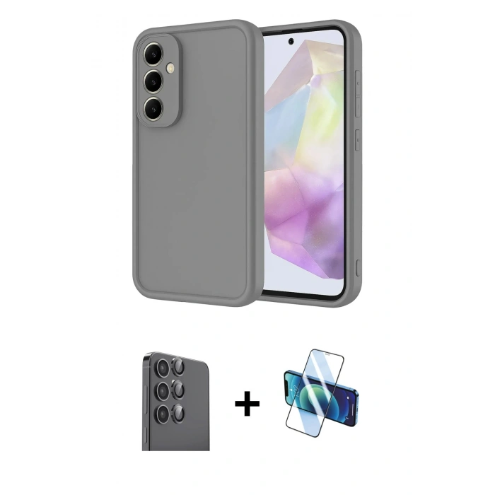 MARSİLYAN™- Galaxy A16 5G Kılıf Yankı Yansıma Özel Seri - Siyah 3D Antistatik Seramik Nano Ekran Koruyucu + Raze Metal Kamera Lens - SH