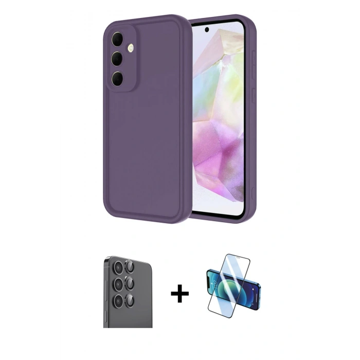 MARSİLYAN™- Galaxy A16 5G Kılıf Yankı Yansıma Özel Seri - Siyah 3D Antistatik Seramik Nano Ekran Koruyucu + Raze Metal Kamera Lens - SH