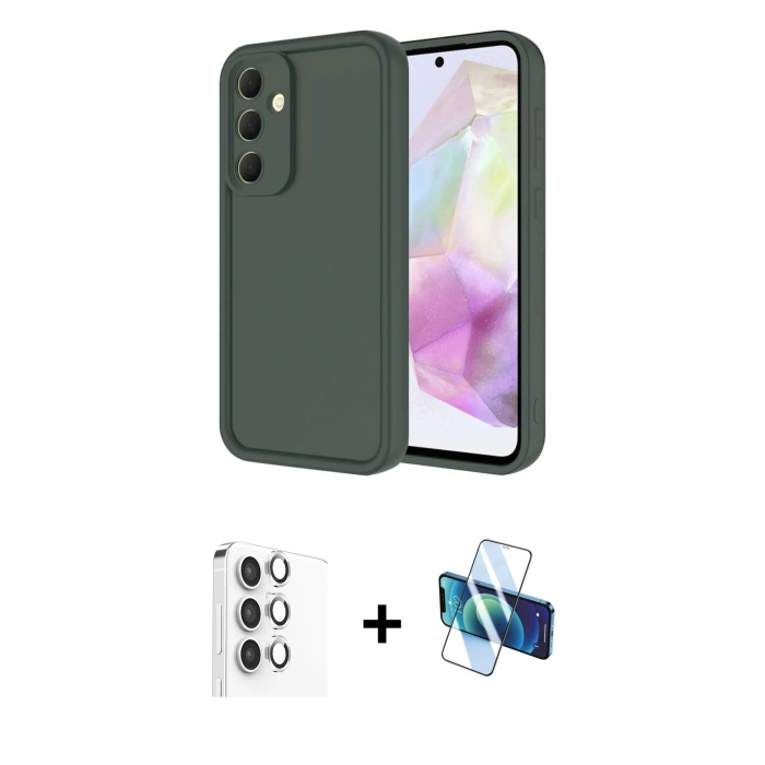 MARSİLYAN™- Galaxy A16 5G Kılıf Yankı Yansıma Özel Seri - Siyah 3D Antistatik Seramik Nano Ekran Koruyucu + Raze Metal Kamera Lens - GS