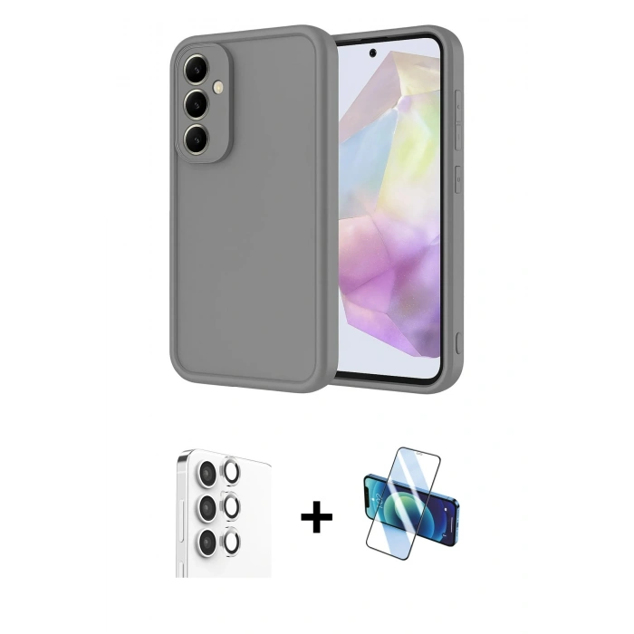 MARSİLYAN™- Galaxy A16 5G Kılıf Yankı Yansıma Özel Seri - Siyah 3D Antistatik Seramik Nano Ekran Koruyucu + Raze Metal Kamera Lens - GS