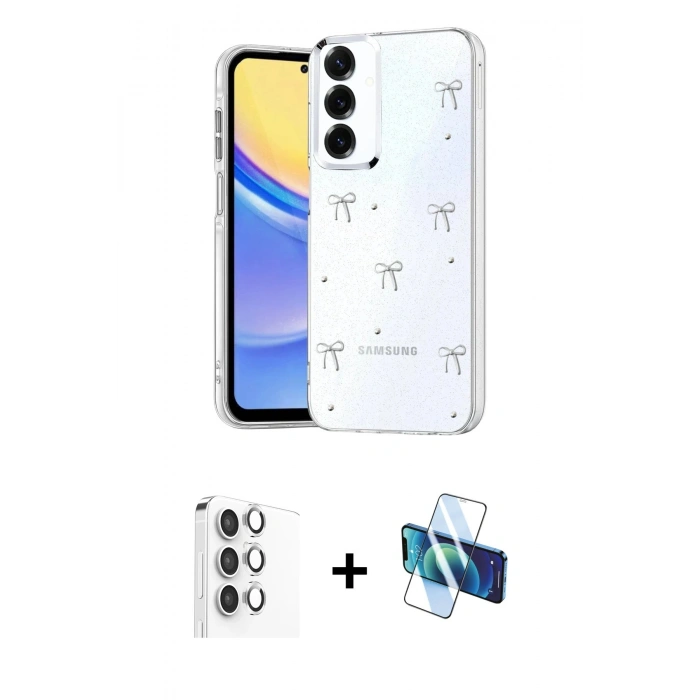 MARSİLYAN™- Galaxy A16 5G Kılıf Yörünge Form - Siyah 3D Antistatik Seramik Nano Ekran Koruyucu + Raze Metal Kamera Lens - GS
