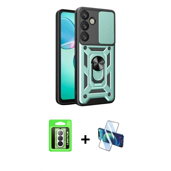 MARSİLYAN™- Galaxy A17 5G Kılıf Ahenk Klasik - Siyah 3D Antistatik Seramik Nano Ekran Koruyucu + Raze Metal Kamera Lens - GS