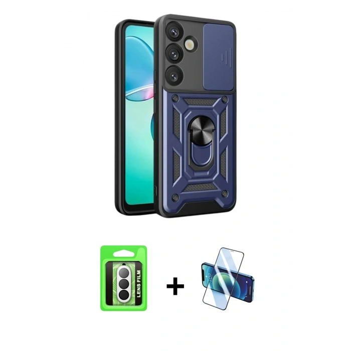 MARSİLYAN™- Galaxy A17 5G Kılıf Ahenk Klasik - Siyah 3D Antistatik Seramik Nano Ekran Koruyucu + Raze Metal Kamera Lens - GS