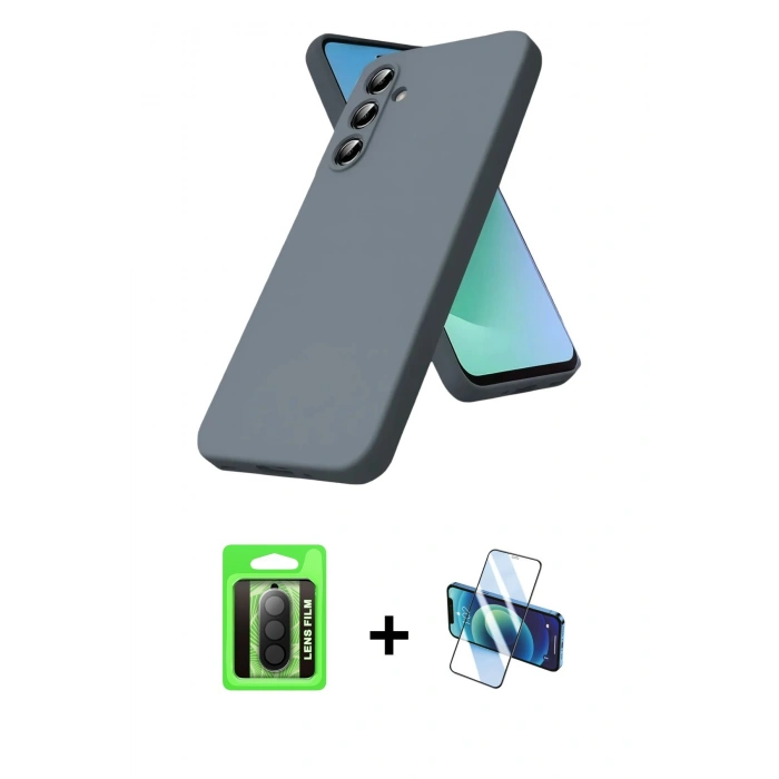MARSİLYAN™- Galaxy A17 5G Kılıf Ahenk Serisi - Siyah 3D Antistatik Seramik Nano Ekran Koruyucu + Raze Metal Kamera Lens - SH