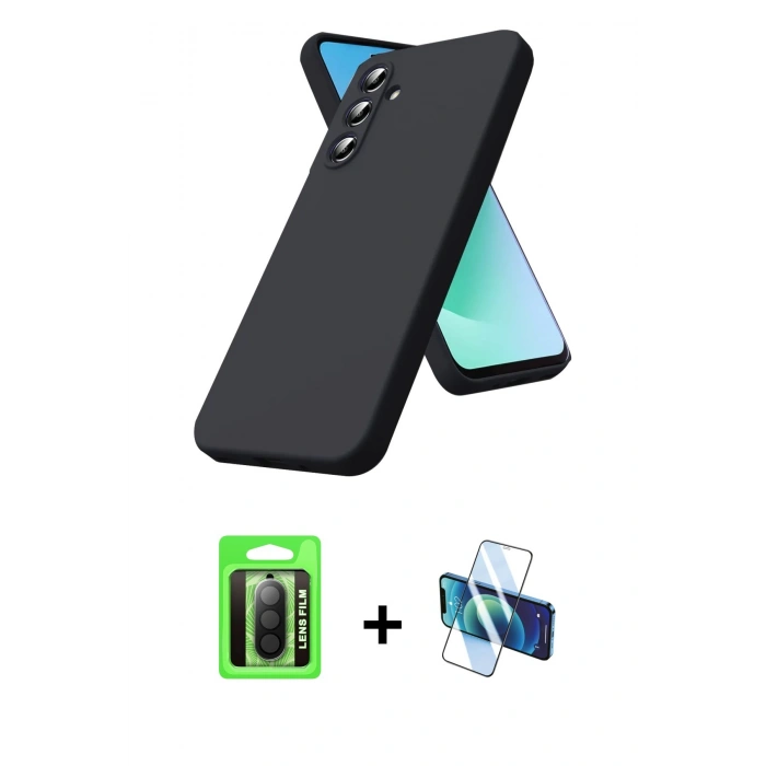 MARSİLYAN™- Galaxy A17 5G Kılıf Ahenk Serisi - Siyah 3D Antistatik Seramik Nano Ekran Koruyucu + Raze Metal Kamera Lens - SH