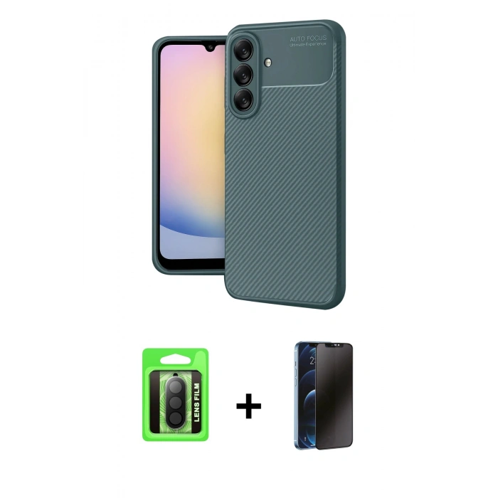 MARSİLYAN™- Galaxy A17 5G Kılıf Eksen Form Prime - Siyah 3D Antistatik Hayalet Cam Ekran Koruyucu + Raze Metal Kamera Lens - SH