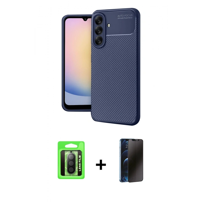 MARSİLYAN™- Galaxy A17 5G Kılıf Eksen Form Prime - Siyah 3D Antistatik Hayalet Cam Ekran Koruyucu + Raze Metal Kamera Lens - SH