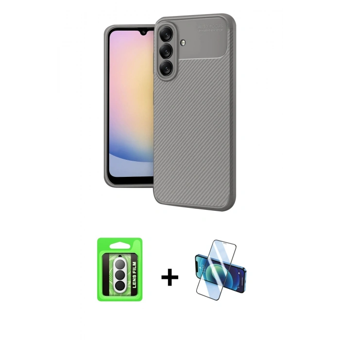 MARSİLYAN™- Galaxy A17 5G Kılıf Eksen Form Prime - Siyah 3D Antistatik Seramik Nano Ekran Koruyucu + Raze Metal Kamera Lens - GS