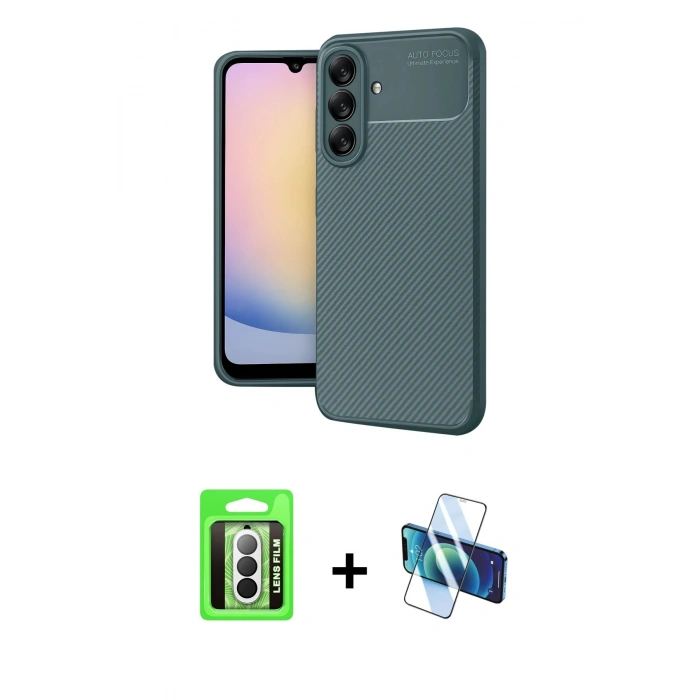 MARSİLYAN™- Galaxy A17 5G Kılıf Eksen Form Prime - Siyah 3D Antistatik Seramik Nano Ekran Koruyucu + Raze Metal Kamera Lens - GS
