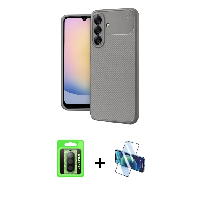MARSİLYAN™- Galaxy A17 5G Kılıf Eksen Form Prime - Siyah 3D Antistatik Seramik Nano Ekran Koruyucu + Raze Metal Kamera Lens - SH