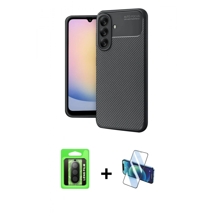 MARSİLYAN™- Galaxy A17 5G Kılıf Eksen Form Prime - Siyah 3D Antistatik Seramik Nano Ekran Koruyucu + Raze Metal Kamera Lens - SH