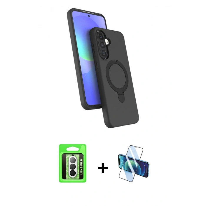 MARSİLYAN™- Galaxy A17 5G Kılıf İz Işık Koleksiyonu - Siyah 3D Antistatik Seramik Nano Ekran Koruyucu + Raze Metal Kamera Lens - GS