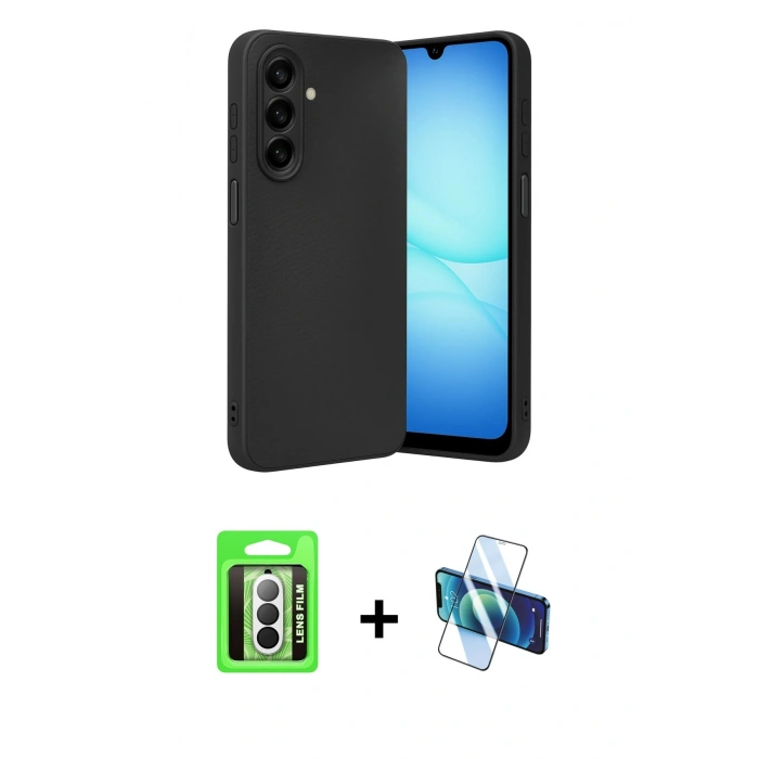 MARSİLYAN™- Galaxy A17 5G Kılıf Nova Işık - Siyah 3D Antistatik Seramik Nano Ekran Koruyucu + Raze Metal Kamera Lens - GS