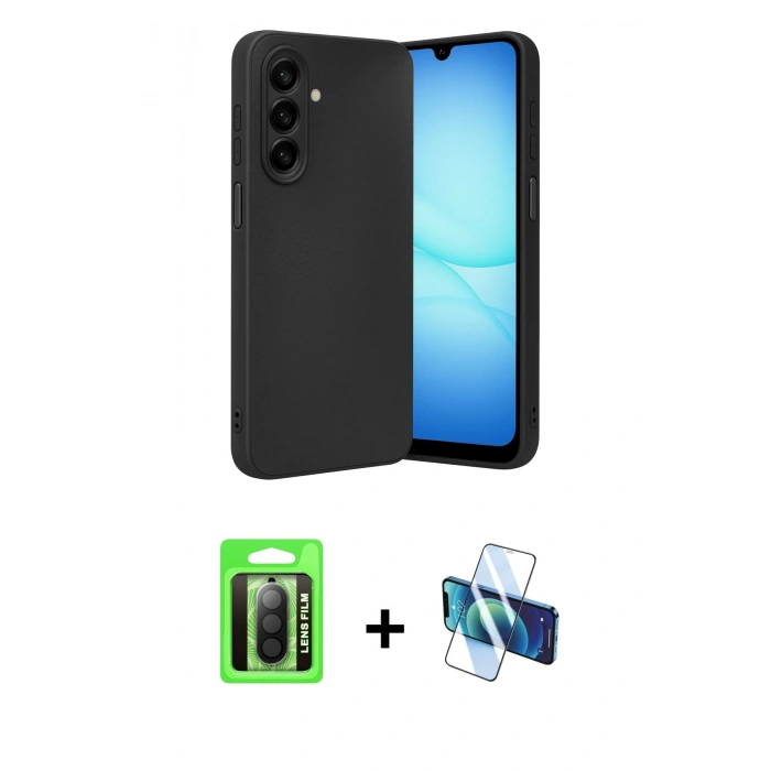 MARSİLYAN™- Galaxy A17 5G Kılıf Nova Işık - Siyah 3D Antistatik Seramik Nano Ekran Koruyucu + Raze Metal Kamera Lens - SH