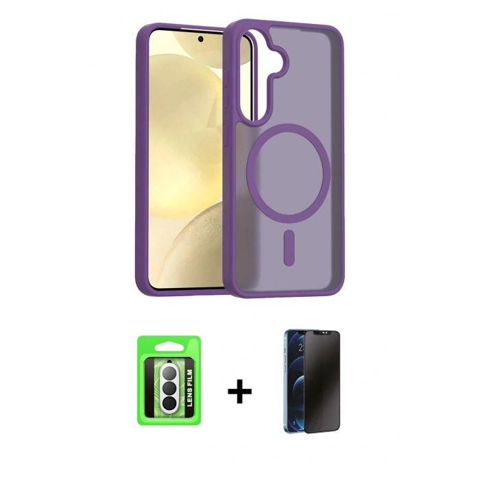 MARSİLYAN™- Galaxy A17 5G Kılıf Siluet Minimal Prime - Siyah 3D Antistatik Hayalet Cam Ekran Koruyucu + Raze Metal Kamera Lens - GS