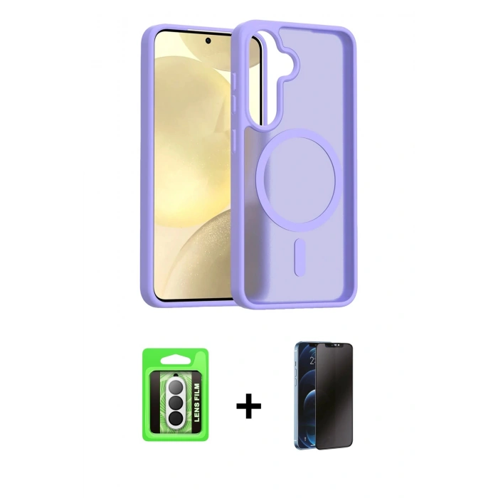 MARSİLYAN™- Galaxy A17 5G Kılıf Siluet Minimal Prime - Siyah 3D Antistatik Hayalet Cam Ekran Koruyucu + Raze Metal Kamera Lens - GS