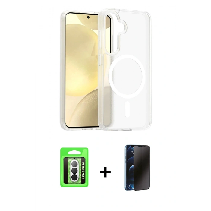 MARSİLYAN™- Galaxy A17 5G Kılıf Siluet Minimal Prime - Siyah 3D Antistatik Hayalet Cam Ekran Koruyucu + Raze Metal Kamera Lens - GS