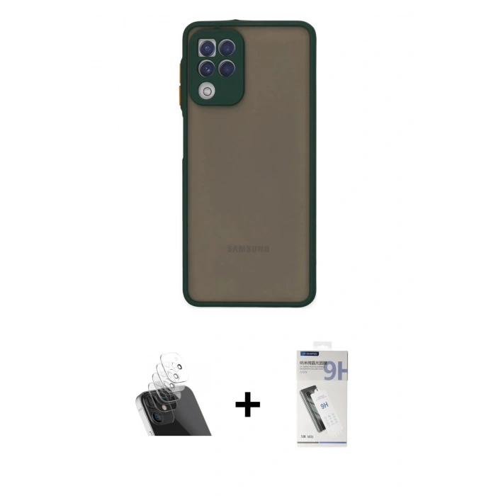 MARSİLYAN™- Galaxy A22 Kılıf Ahenk Çizgi Serisi - Şeffaf Uv Polymer Nano Ekran Koruyucu + Kamera Lens Koruma Cam - SF