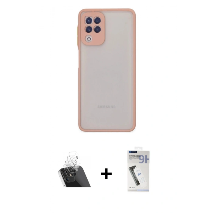 MARSİLYAN™- Galaxy A22 Kılıf Ahenk Çizgi Serisi - Şeffaf Uv Polymer Nano Ekran Koruyucu + Kamera Lens Koruma Cam - SF