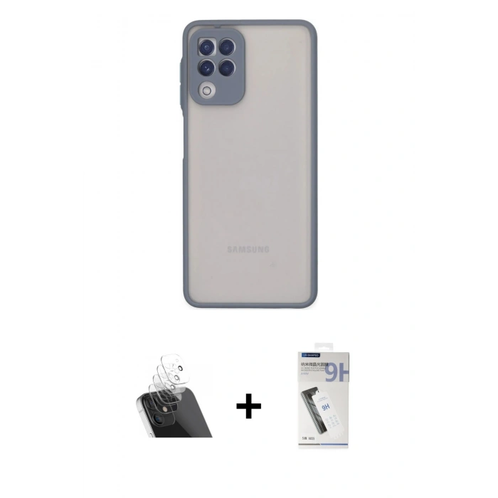 MARSİLYAN™- Galaxy A22 Kılıf Ahenk Çizgi Serisi - Şeffaf Uv Polymer Nano Ekran Koruyucu + Kamera Lens Koruma Cam - SF
