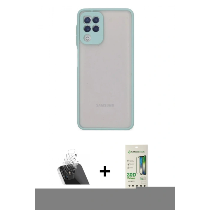 MARSİLYAN™- Galaxy A22 Kılıf Ahenk Çizgi Serisi - Siyah 20D Premium Cam Ekran Koruyucu + Şeffaf Kamera Lens Koruma Cam