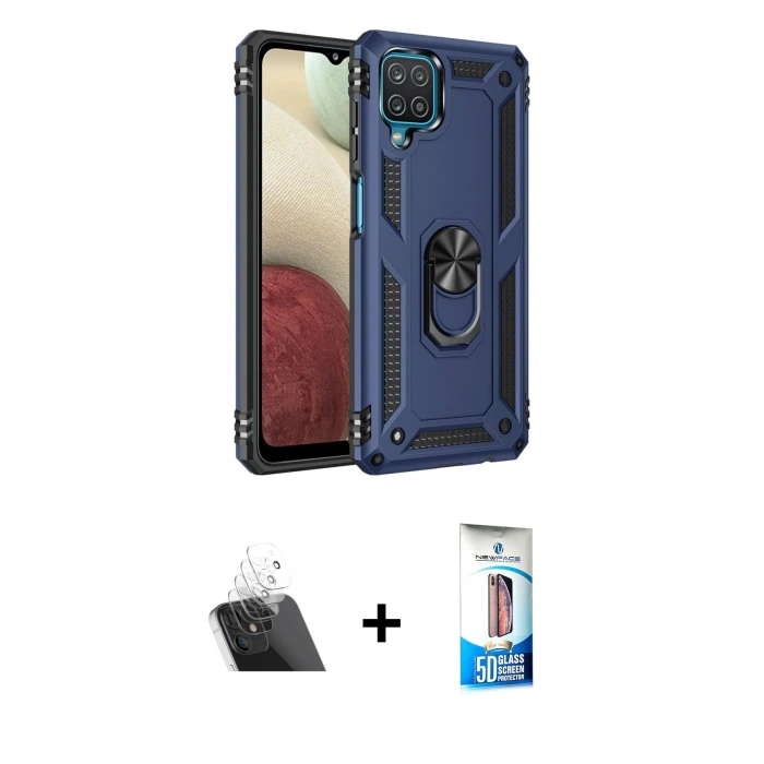 MARSİLYAN™- Galaxy A22 Kılıf Ahenk Klasik Koleksiyonu - Siyah 5D Eko Cam Ekran Koruyucu + Kamera Lens Koruma Cam - SF