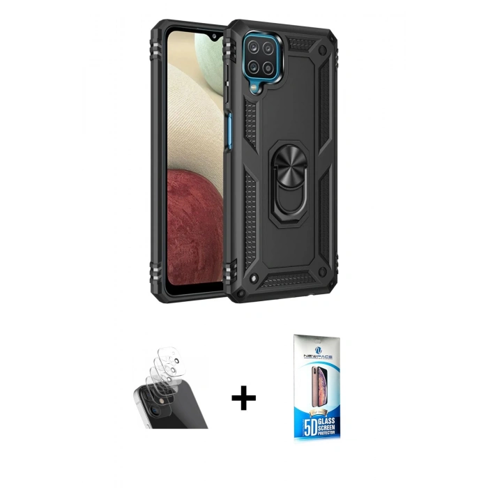 MARSİLYAN™- Galaxy A22 Kılıf Ahenk Klasik Koleksiyonu - Siyah 5D Eko Cam Ekran Koruyucu + Kamera Lens Koruma Cam - SF