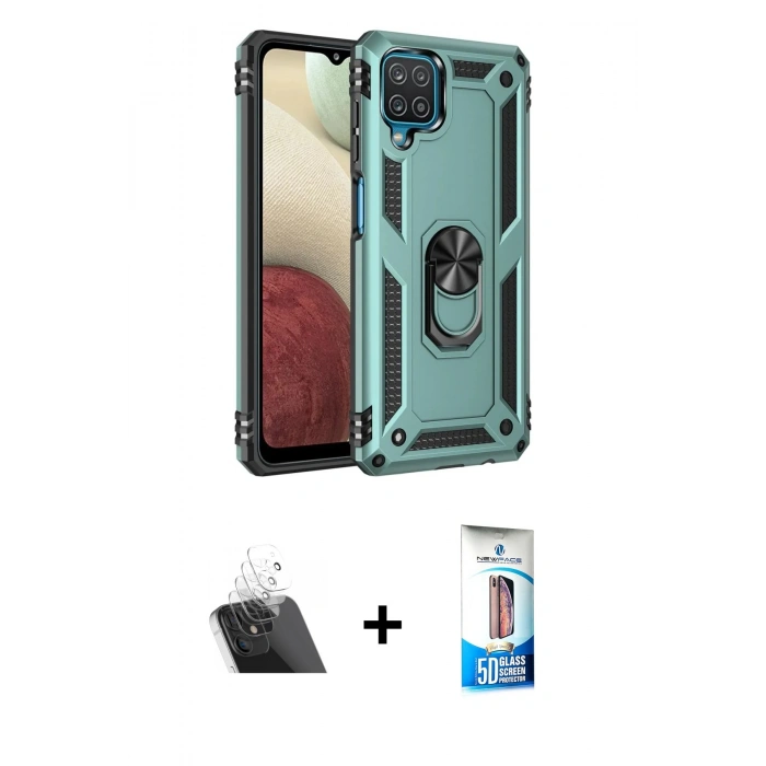 MARSİLYAN™- Galaxy A22 Kılıf Ahenk Klasik Koleksiyonu - Siyah 5D Eko Cam Ekran Koruyucu + Kamera Lens Koruma Cam - SF