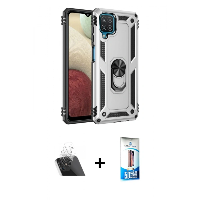 MARSİLYAN™- Galaxy A22 Kılıf Ahenk Klasik Koleksiyonu - Siyah 5D Eko Cam Ekran Koruyucu + Kamera Lens Koruma Cam - SF