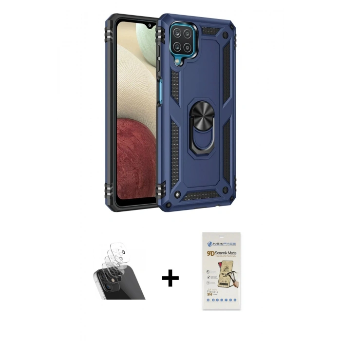MARSİLYAN™- Galaxy A22 Kılıf Ahenk Klasik Koleksiyonu - Siyah Mat Seramik Nano Ekran Koruyucu + Kamera Lens Koruma Cam - SF