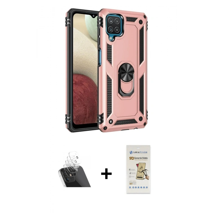 MARSİLYAN™- Galaxy A22 Kılıf Ahenk Klasik Koleksiyonu - Siyah Mat Seramik Nano Ekran Koruyucu + Kamera Lens Koruma Cam - SF