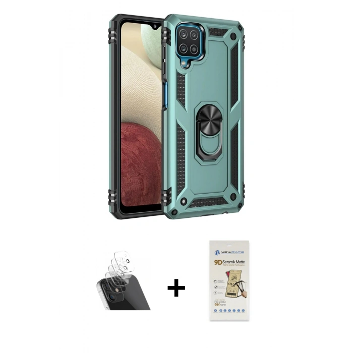 MARSİLYAN™- Galaxy A22 Kılıf Ahenk Klasik Koleksiyonu - Siyah Mat Seramik Nano Ekran Koruyucu + Kamera Lens Koruma Cam - SF