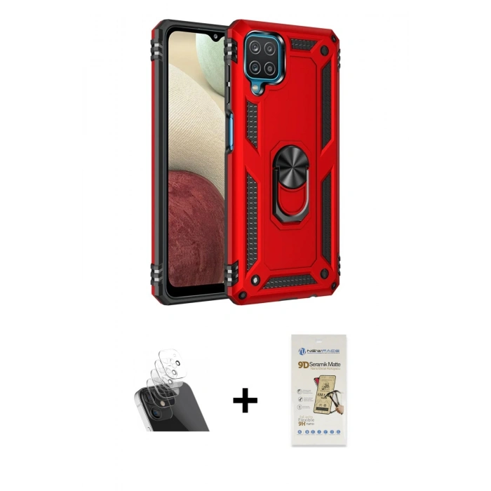 MARSİLYAN™- Galaxy A22 Kılıf Ahenk Klasik Koleksiyonu - Siyah Mat Seramik Nano Ekran Koruyucu + Kamera Lens Koruma Cam - SF