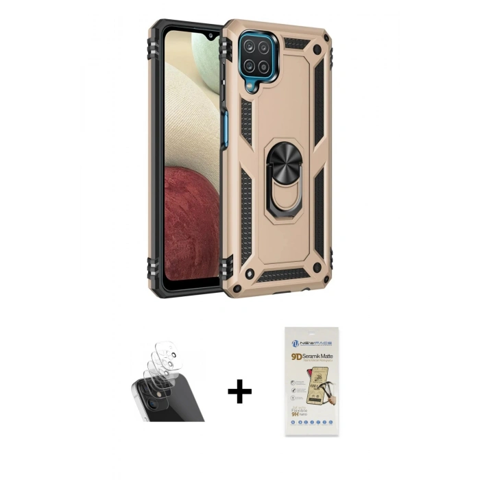 MARSİLYAN™- Galaxy A22 Kılıf Ahenk Klasik Koleksiyonu - Siyah Mat Seramik Nano Ekran Koruyucu + Kamera Lens Koruma Cam - SF