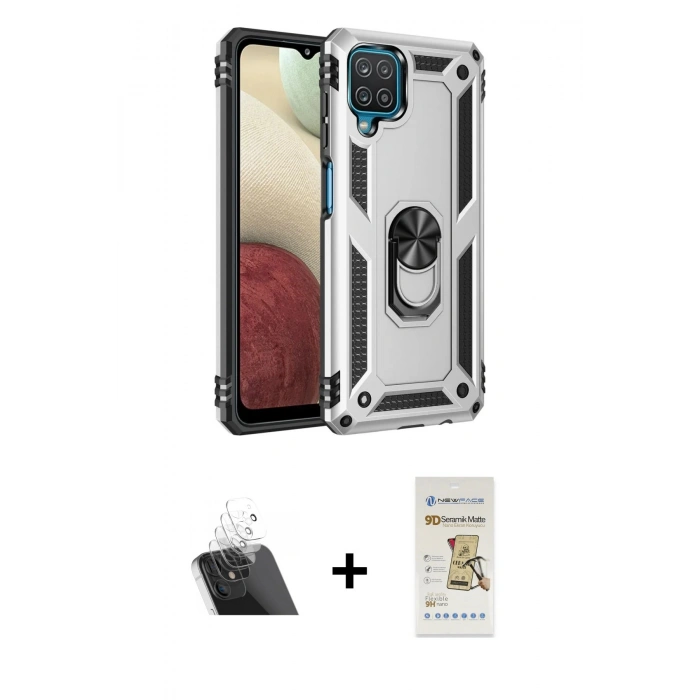 MARSİLYAN™- Galaxy A22 Kılıf Ahenk Klasik Koleksiyonu - Siyah Mat Seramik Nano Ekran Koruyucu + Kamera Lens Koruma Cam - SF