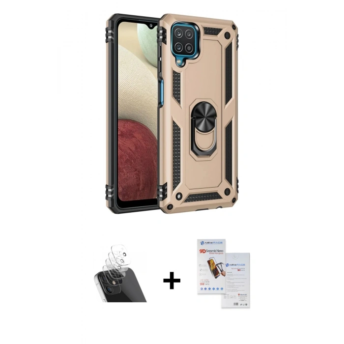 MARSİLYAN™- Galaxy A22 Kılıf Ahenk Klasik Koleksiyonu - Siyah Seramik Nano Ekran Koruyucu + Kamera Lens Koruma Cam - SF