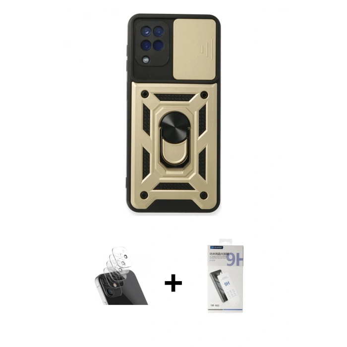 MARSİLYAN™- Galaxy A22 Kılıf Ahenk Klasik - Şeffaf Uv Polymer Nano Ekran Koruyucu + Kamera Lens Koruma Cam - SF