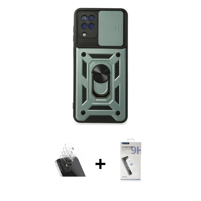 MARSİLYAN™- Galaxy A22 Kılıf Ahenk Klasik - Şeffaf Uv Polymer Nano Ekran Koruyucu + Kamera Lens Koruma Cam - SF